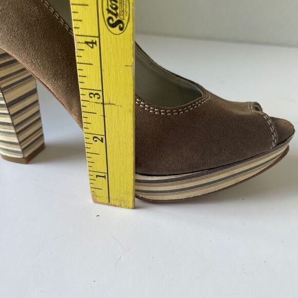 Ruika Women's Suede Peep Toe Stripes Platform Heel Brown‎ Size 39 - Picture 9 of 9